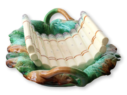 Antique French Creil Et Montereau Barbotine Majolica Asparagus Cradle