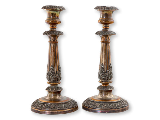 English Georgian Sheffield Silver-Plate & Copper Candlesticks