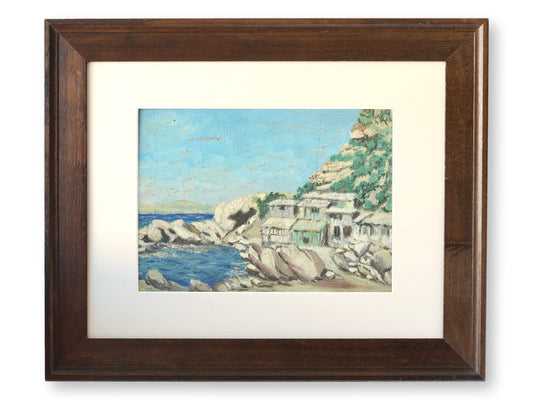 Vintage French Rocky Coastline Painting