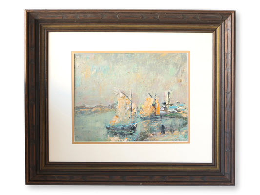 Vintage Impressionistic French Harbor Painting