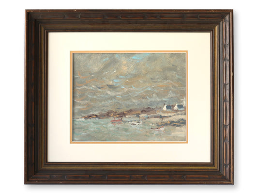 Early 1900s French Atmospheric Coastal Painting