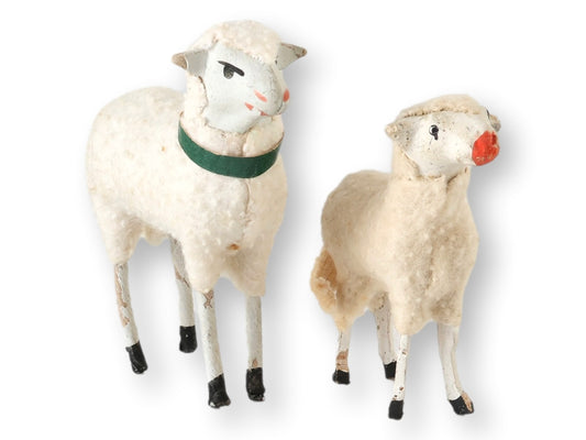 1940s German Stick Leg  Wool Sheep, Pair