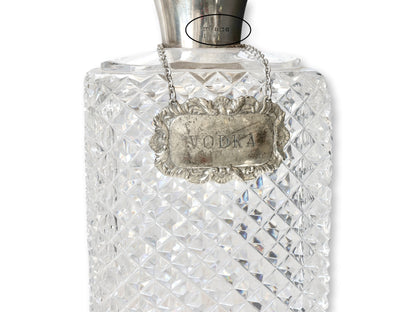 1930s Diamond Cut Crystal & Sterling Collar Liquor Decanters