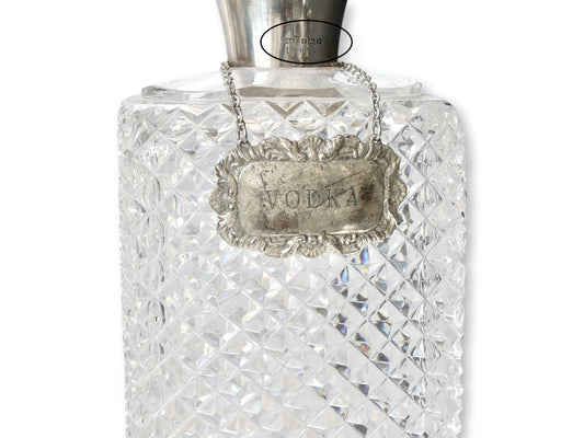 1930s Diamond Cut Crystal & Sterling Collar Liquor Decanters