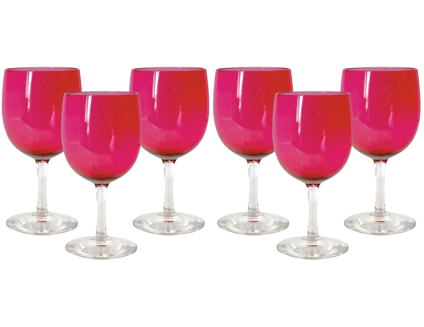 Victorian Cranberry Glass Wine Stems S/6
