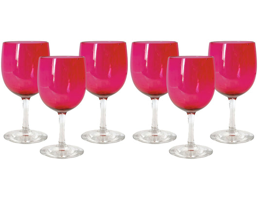 Victorian Cranberry Glass Wine Stems S/6