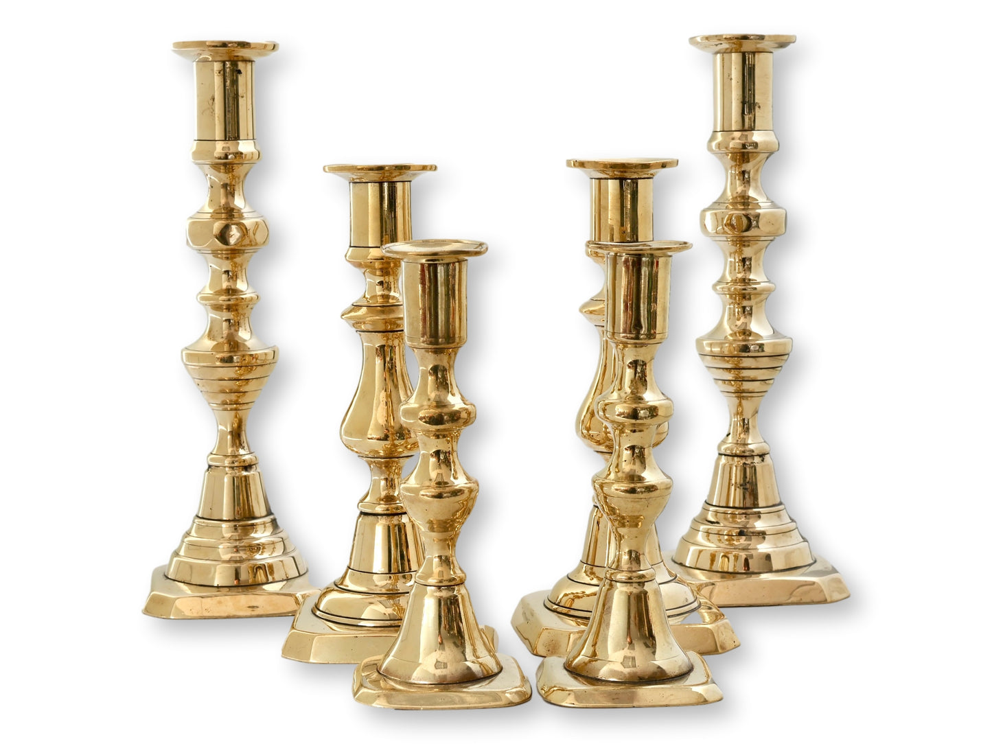 C. 1820s Grouping of English Georgian Brass Candlesticks | Set of 6