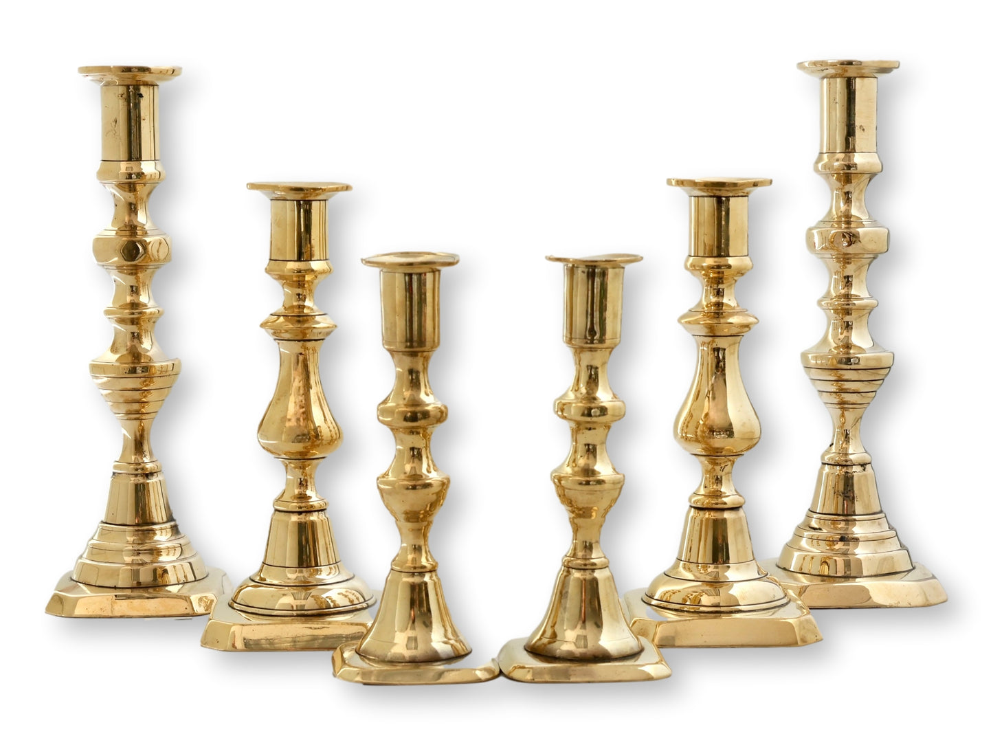 C. 1820s Grouping of English Georgian Brass Candlesticks | Set of 6