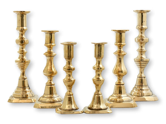 C. 1820s Grouping of English Georgian Brass Candlesticks | Set of 6