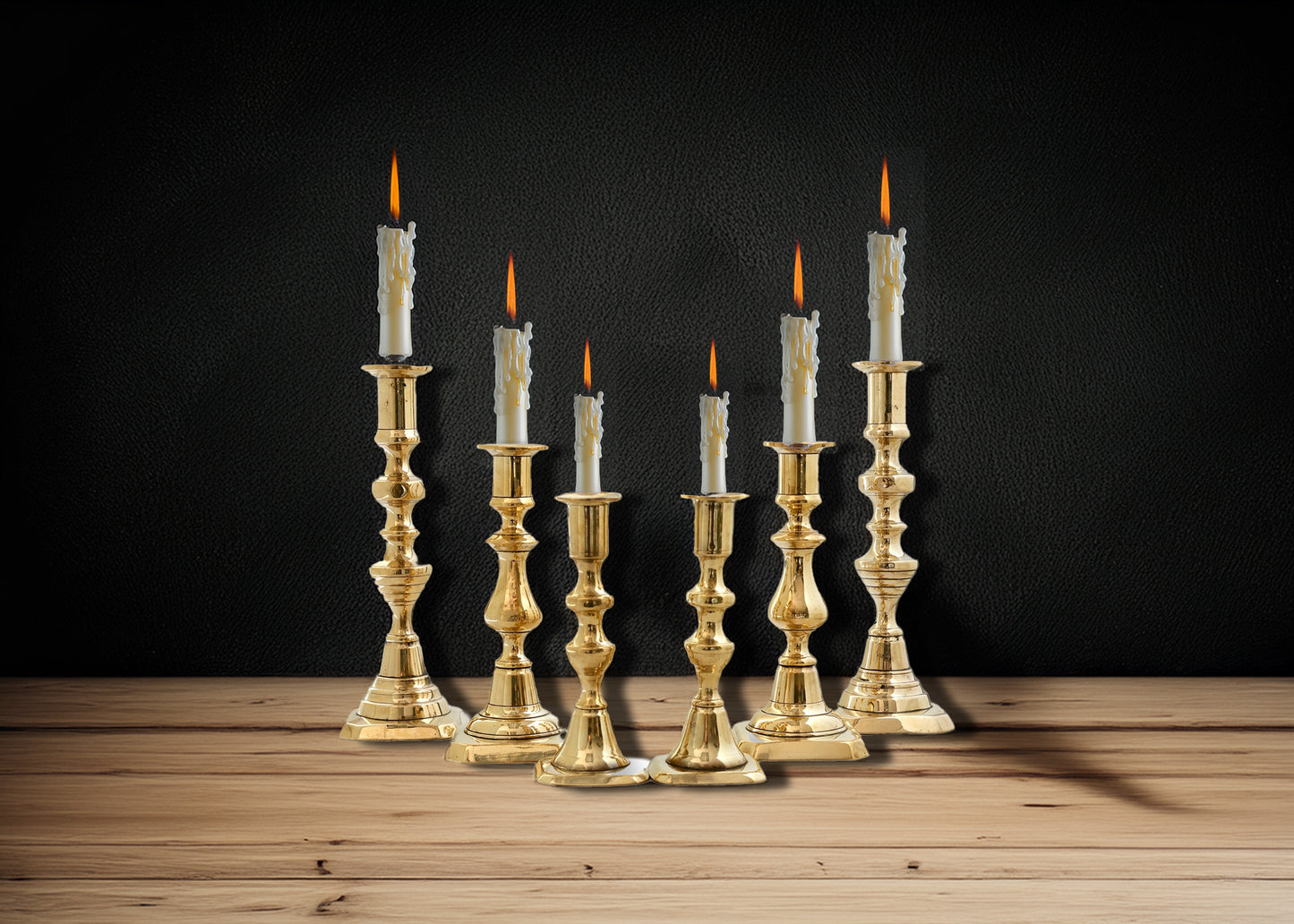 C. 1820s Grouping of English Georgian Brass Candlesticks | Set of 6