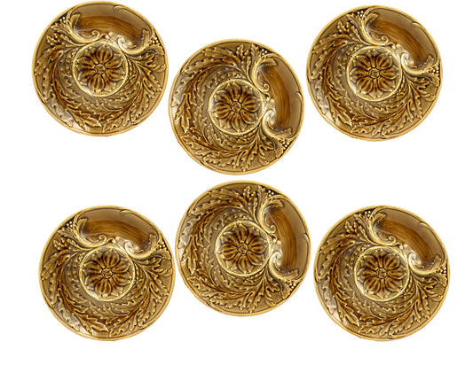 Midcentury French Gien Majolica Artichoke Plates, Set of 6