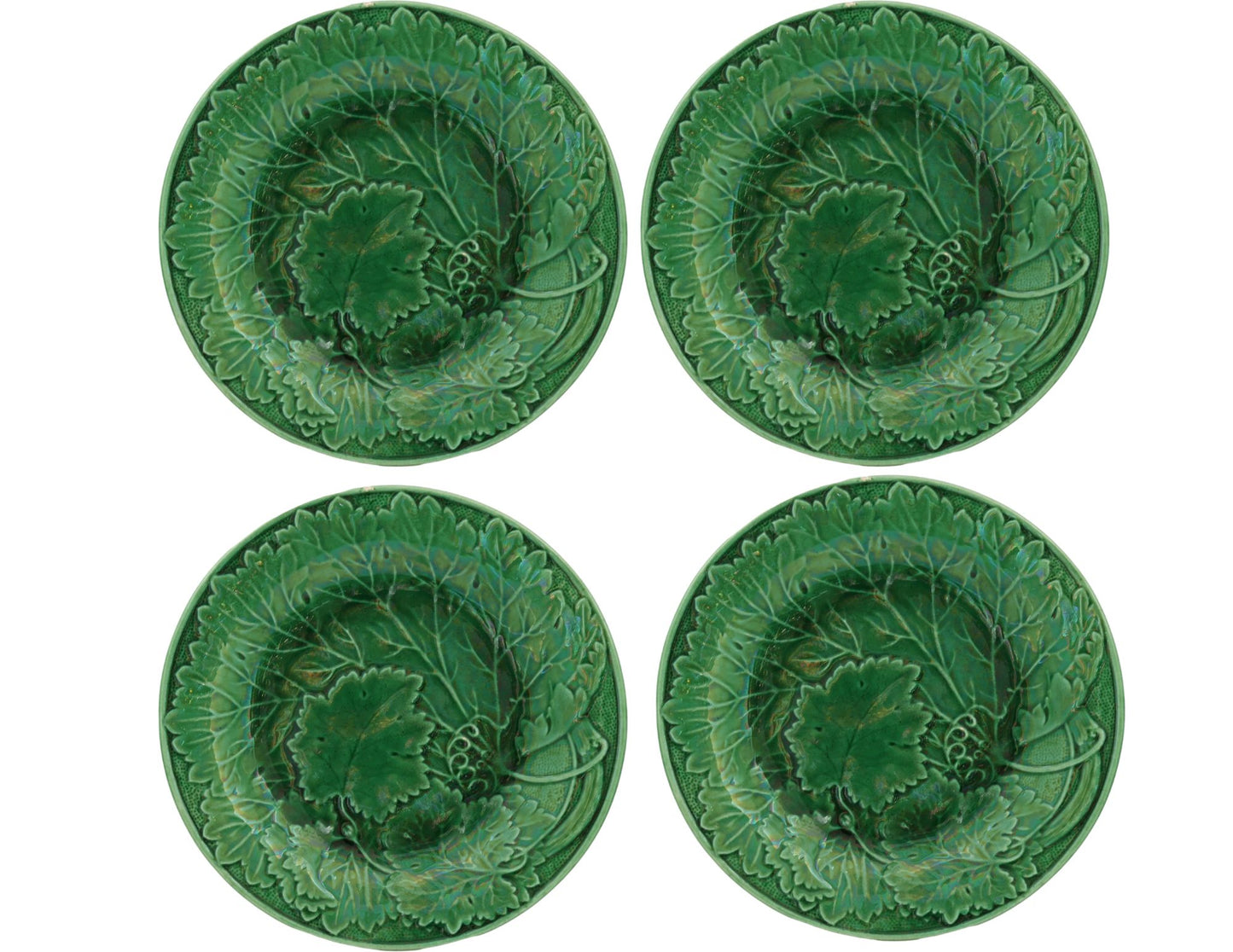 19th-Century English Majolica Grapevine Salad Plates, Set of 4