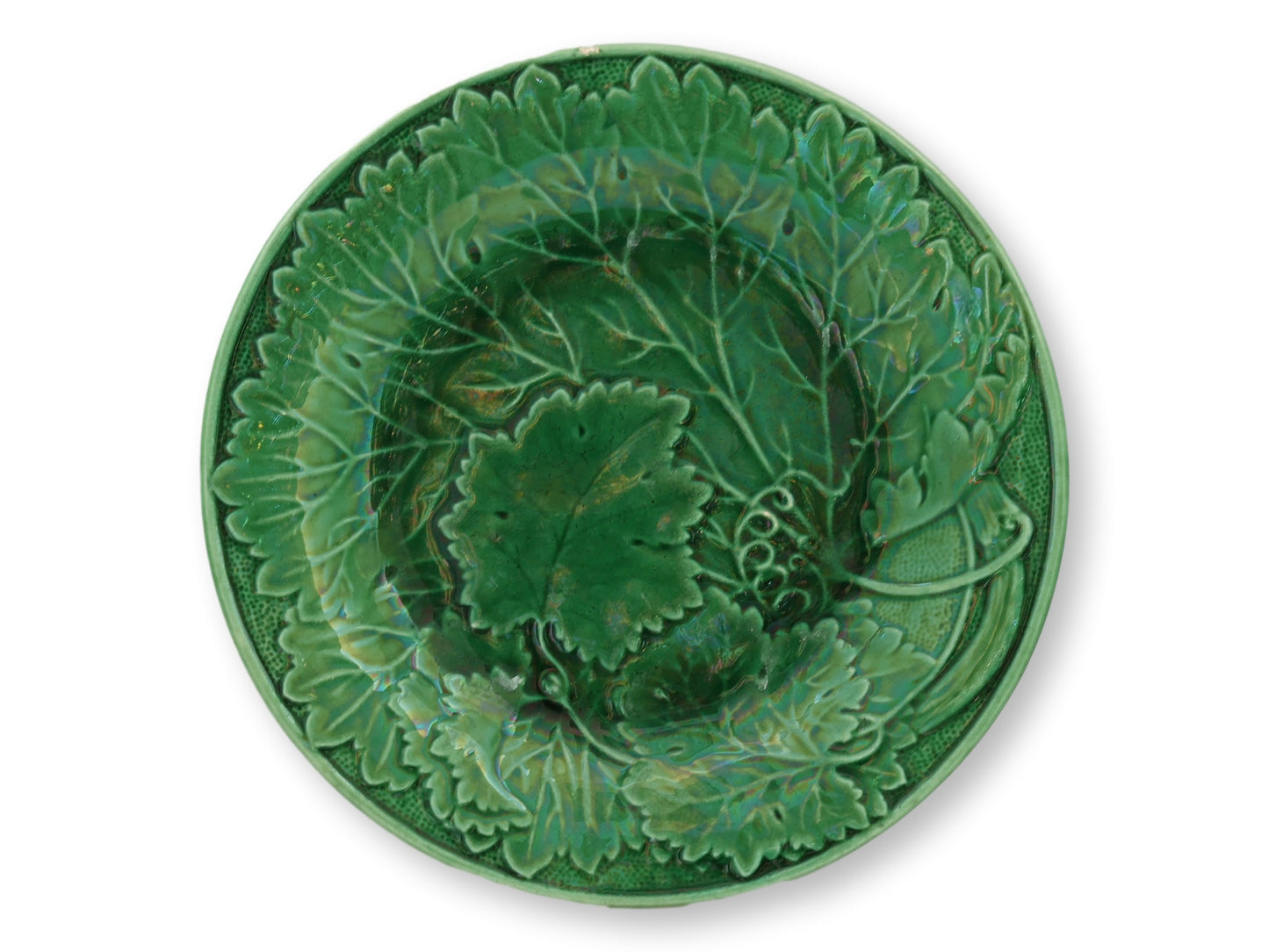 19th-Century English Majolica Grapevine Salad Plates, Set of 4