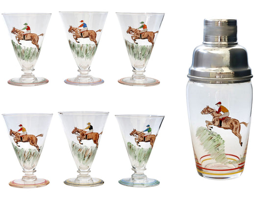 MCM Stuart Hand-Painted Hunting Scene Cocktail Set