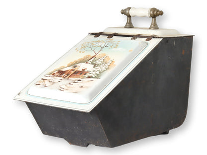 Antique Enameled Fireplace Box w/ Hand-Painted Winter Scene