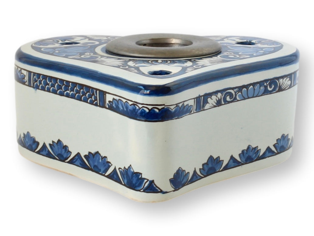 Hand-Painted Delft Heart Shaped Inkwell