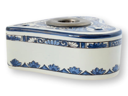 Hand-Painted Delft Heart Shaped Inkwell