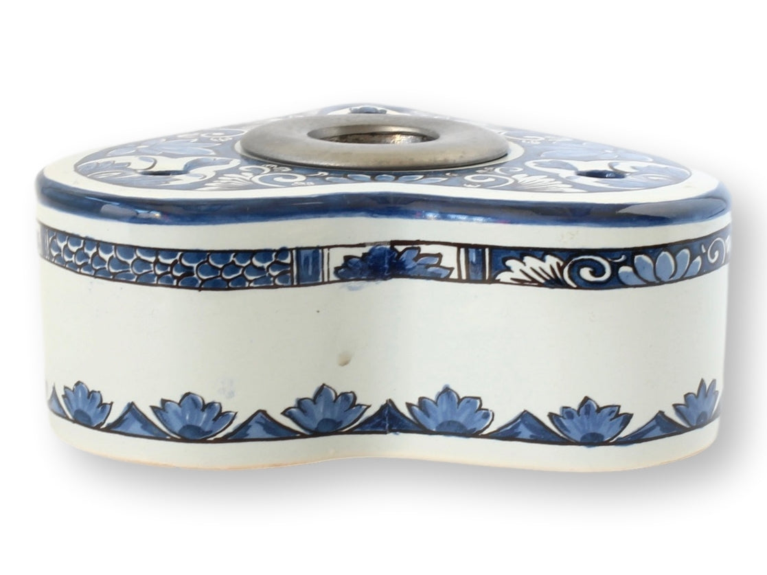 Hand-Painted Delft Heart Shaped Inkwell