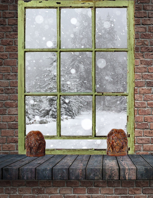 19th-C. English Victorian Rockingham Lion Head Window Stops