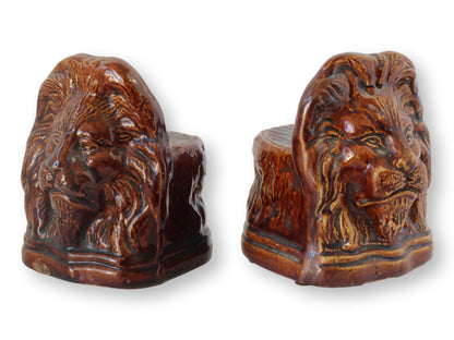 19th-C. English Victorian Rockingham Lion Head Window Stops