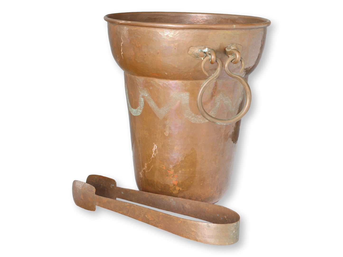Vintage Hammered Copper Ice Bucket w/Tongs