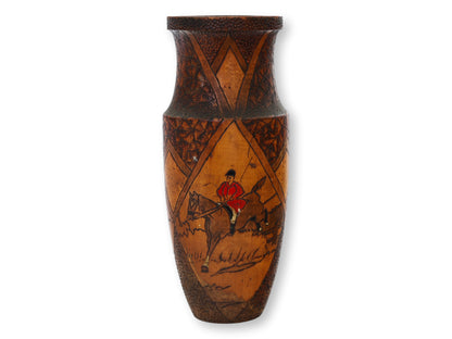 Antique Hand-Carved  Painted Hunting Scene Vase