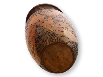 Antique Hand-Carved  Painted Hunting Scene Vase