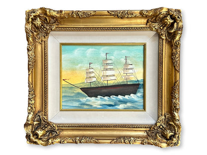 Vintage Folk Art Clipper Ship Watercolor