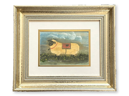 Vintage Folk Art Sheep w/ Heart Blanket