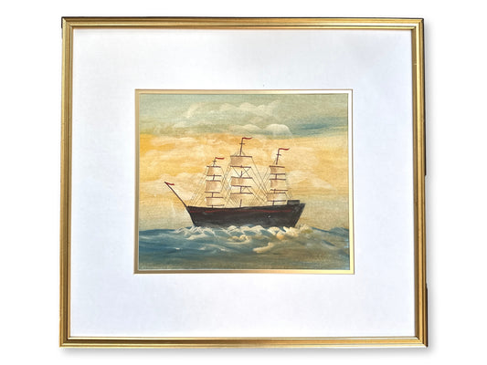 Folk Art Clipper Ship Watercolor
