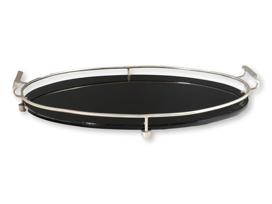 1930s Art Deco Silver-Plate  Glass Tray