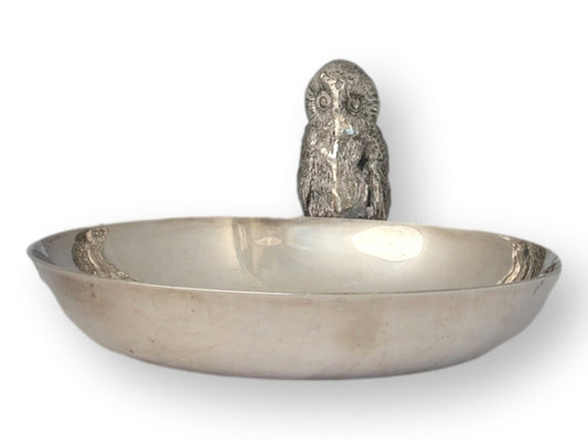 Vintage English Silver-Plate Owl Trinket / Coin Dish