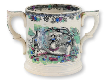 1840s English Staffordshire Transferware Frog Mug