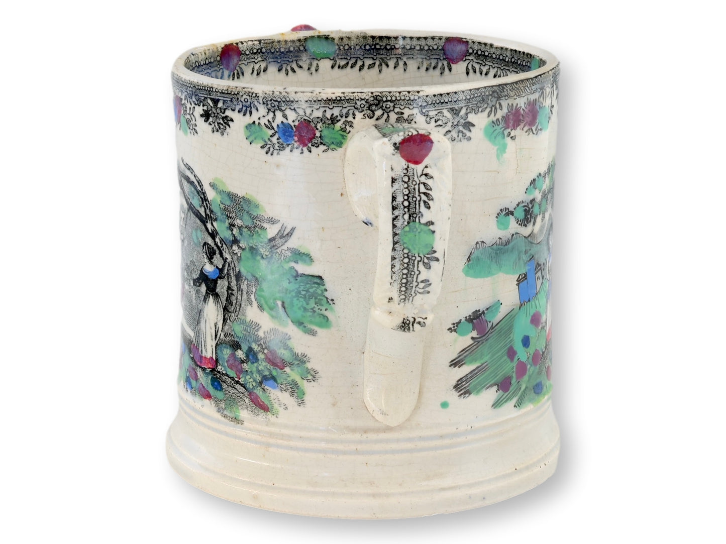 1840s English Staffordshire Transferware Frog Mug