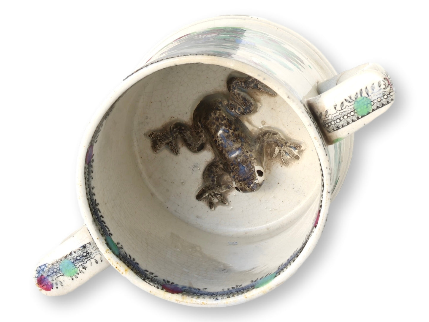1840s English Staffordshire Transferware Frog Mug