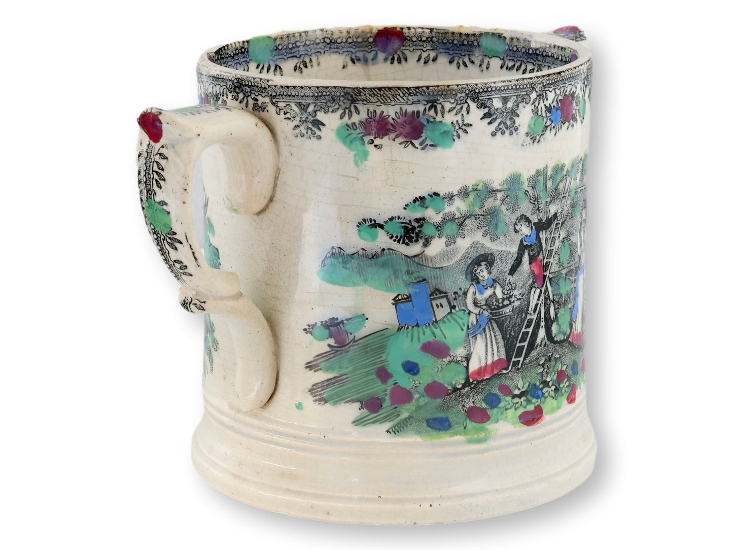 1840s English Staffordshire Transferware Frog Mug