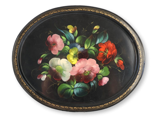 Vintage Russian Hand-Painted Tole Tray