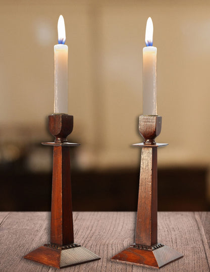 Early 1900s Arts & Crafts English Oak Candlesticks