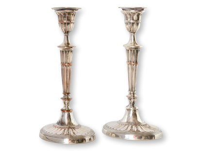 Georgian Silver-Plate Candlesticks, Pair