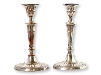 Georgian Silver-Plate Candlesticks, Pair