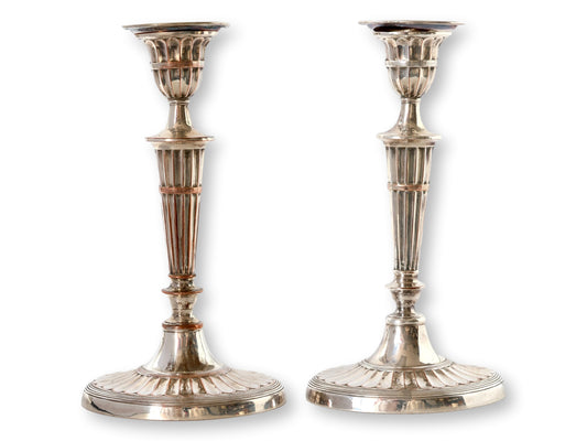 Georgian Silver-Plate Candlesticks, Pair