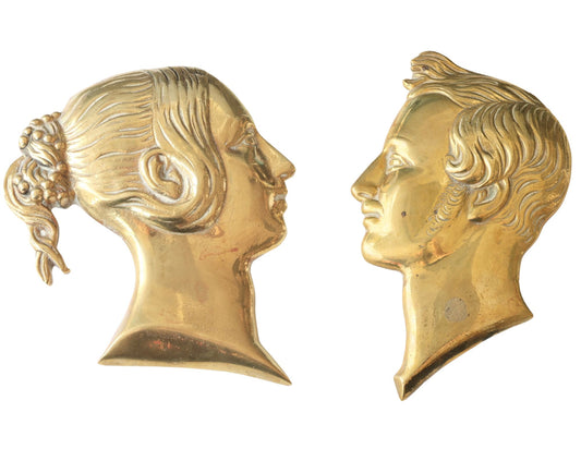 Antique Queen Victoria & Prince Albert English Brass Wall Plaques