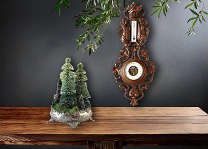 Holiday Bottle Brush Tree Grouping w/ Antique Silver-Plate Bowl