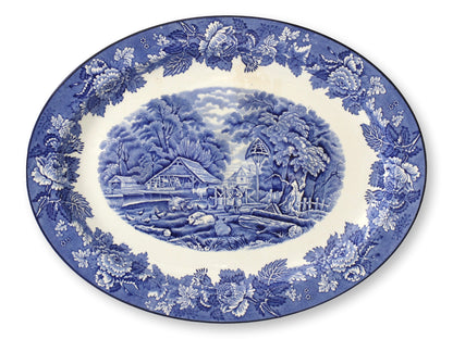English Blue & White Woodland Pattern Platter Set