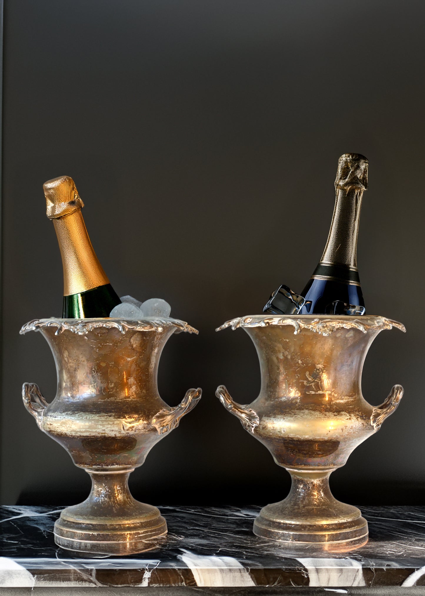 Antique Champagne Buckets w/ Family Crest, Pair