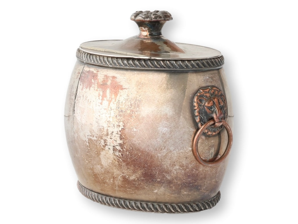 C.1820 Georgian Sheffield Silver-Plate Tea Caddy w/ Lion Knockers