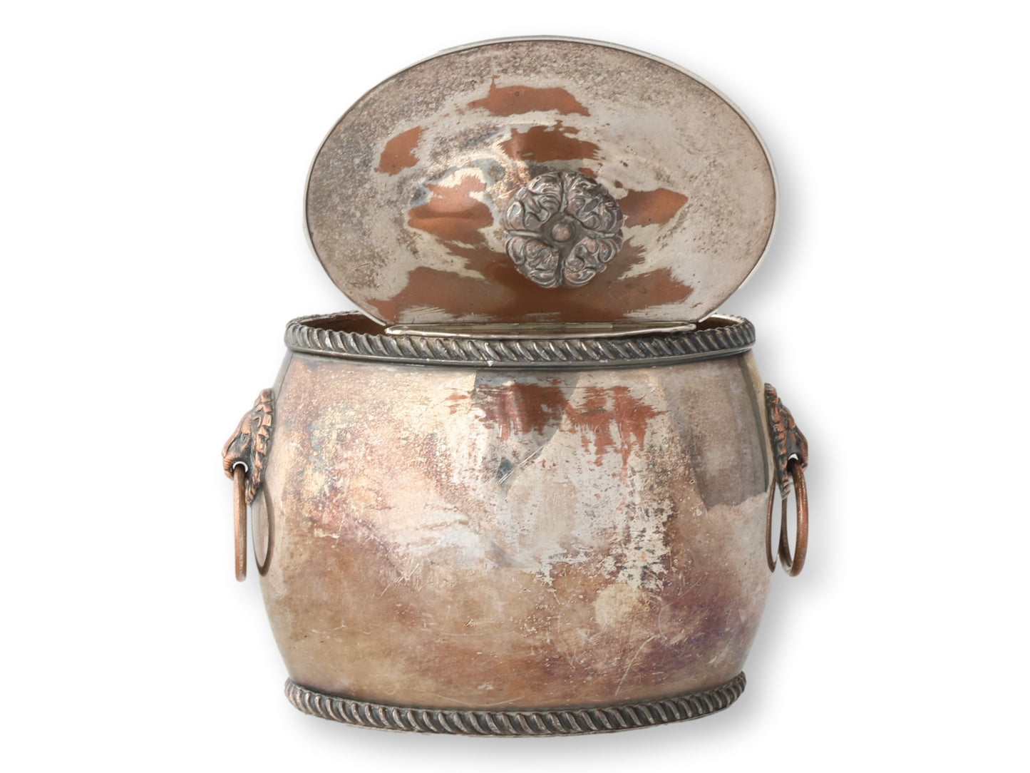 C.1820 Georgian Sheffield Silver-Plate Tea Caddy w/ Lion Knockers