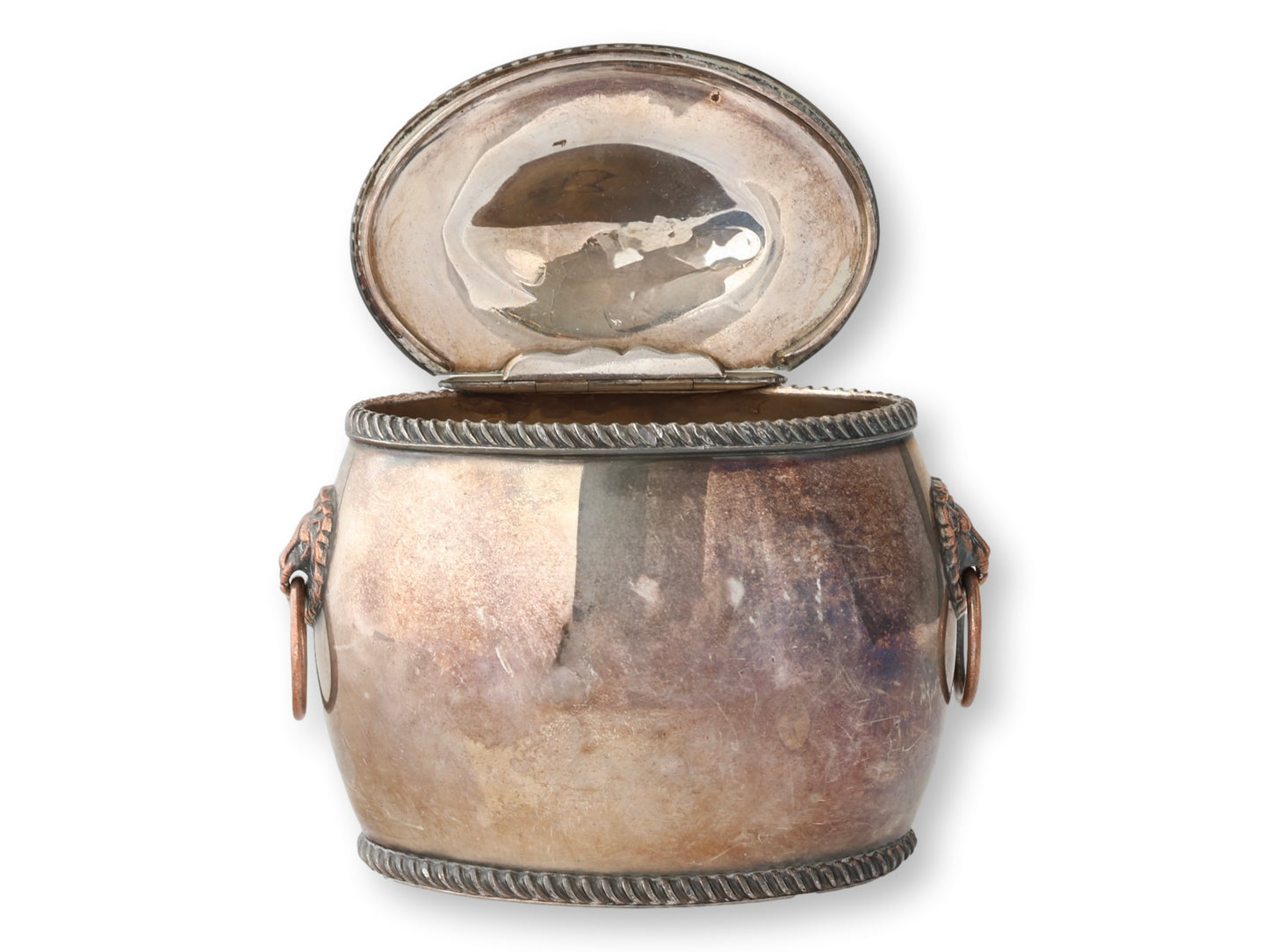 C.1820 Georgian Sheffield Silver-Plate Tea Caddy w/ Lion Knockers