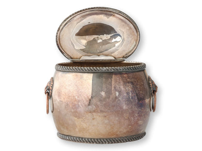 C.1820 Georgian Sheffield Silver-Plate Tea Caddy w/ Lion Knockers