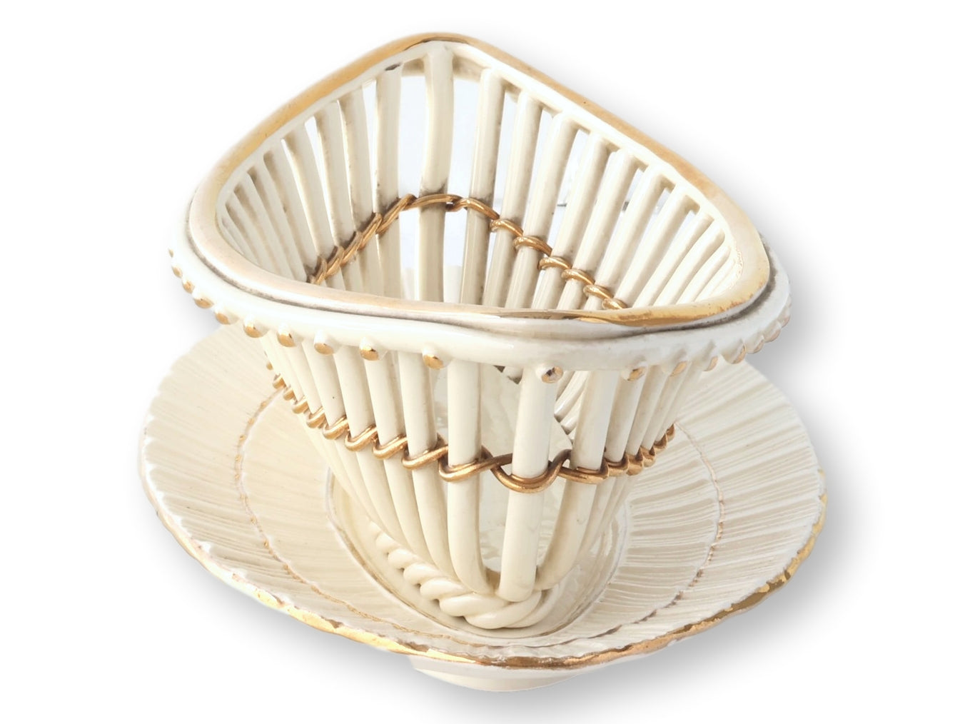 Vintage Creamware Basket & Tray